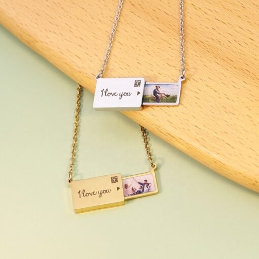 NewSeason Jewelry Custom Color Photo Pull-out Envelope Necklace Pendant Engraved Shopify Fulfillment Stainless Steel Locket