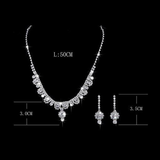 Cross-border sold jewelry wholesale wedding rhinestone quartz necklace and earrings suite light classic decorative flowers bridal jewelry set - 图片 4