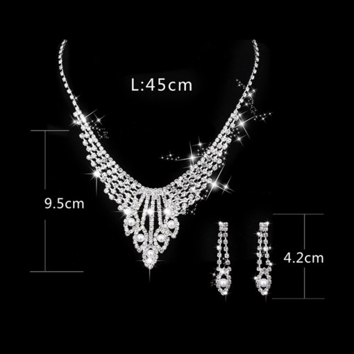 Bridal Ornament wholesale wedding dress shooting jewelry silver claw chain rhinestone Pearl eardrop necklace suit - 图片 4