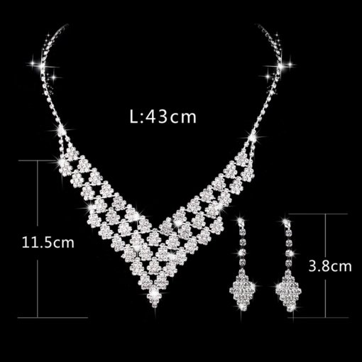 European and American rhombus V-shaped big brand shiny rhinestone quartz women's jewelry necklace earrings stud bridal jewelry suit - 图片 2