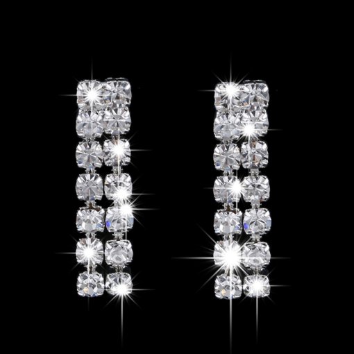 European and American style Women wedding celebration silver crystal diamond wedding necklace earrings jewelry suit bright - 图片 3