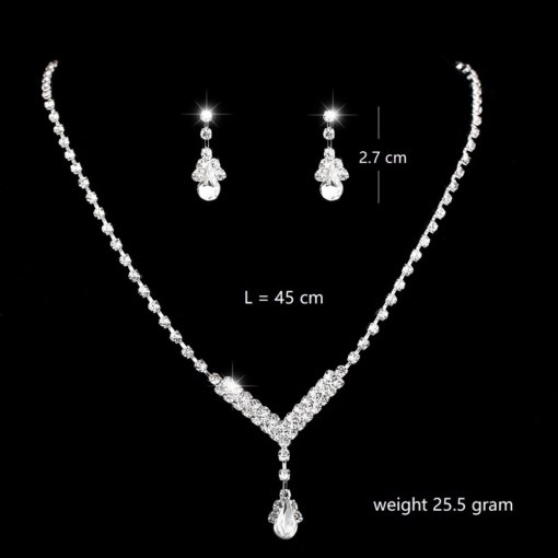 Cross-border jewelry minimalistic water drops silver necklace and earrings suite wedding accessories Women's - 图片 4