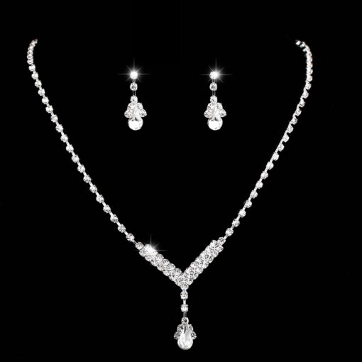 Cross-border jewelry minimalistic water drops silver necklace and earrings suite wedding accessories Women's