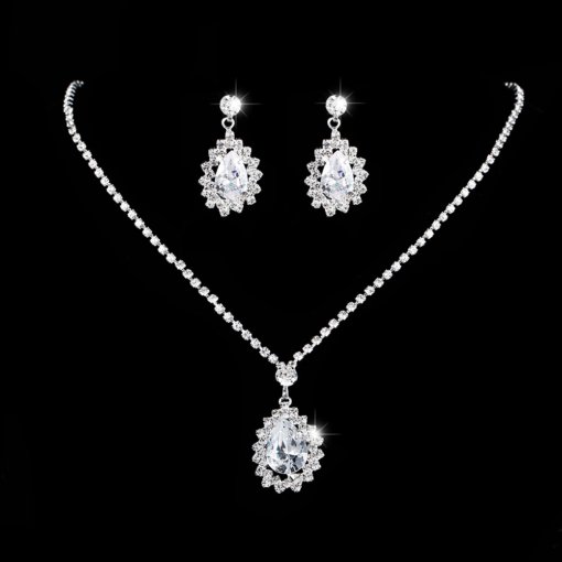 Cross-border jewelry wholesale European and American Water drop zircon necklace wedding necklace/earrings bracelet perfect three-piece set - 图片 6