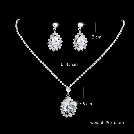 Cross-border jewelry wholesale European and American Water drop zircon necklace wedding necklace/earrings bracelet perfect three-piece set - 图片 2