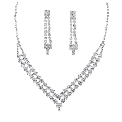 Cross-Border sold jewelry wholesale fashion shine rhinestone quartz silver plated claw chain wedding bride necklace and earrings suite - 图片 5