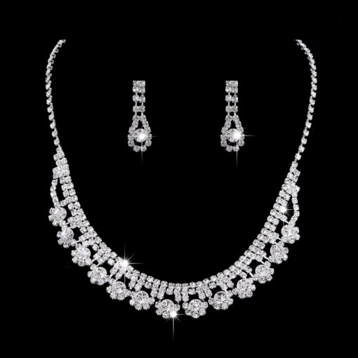 Bright full rhinestone zircon water drop necklace eardrops bride wedding jewelry shooting jewelry suit wholesale - 图片 8