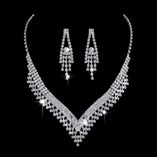 Bright full rhinestone zircon water drop necklace eardrops bride wedding jewelry shooting jewelry suit wholesale - 图片 7