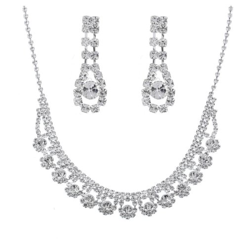 Bright full rhinestone zircon water drop necklace eardrops bride wedding jewelry shooting jewelry suit wholesale - 图片 5