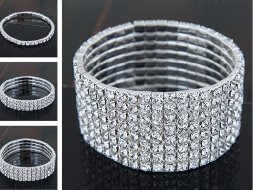 Factory in stock running quantity price single row double row three rows four rows rhinestone stretch white bracelet 888 - 图片 14