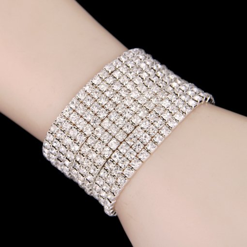 Factory in stock running quantity price single row double row three rows four rows rhinestone stretch white bracelet 888 - 图片 4