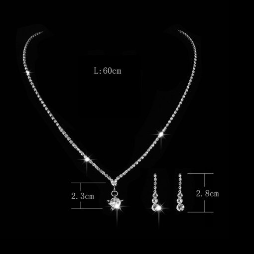 New wedding bridal accessories simple five-pointed star rhinestone quartz silver necklace and earrings suite 707 - 图片 2