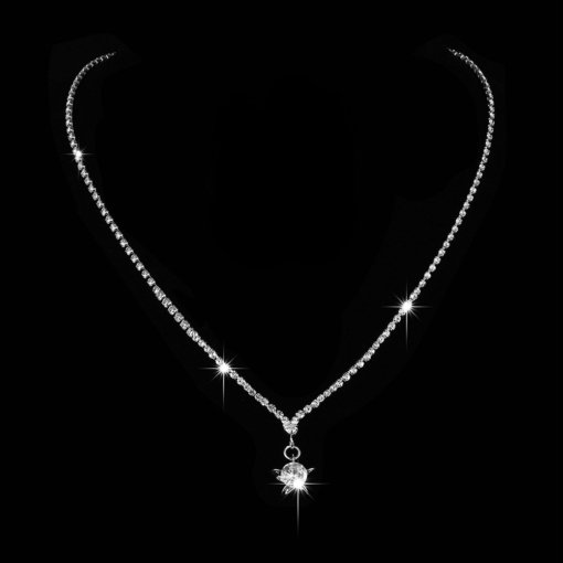 New wedding bridal accessories simple five-pointed star rhinestone quartz silver necklace and earrings suite 707 - 图片 4