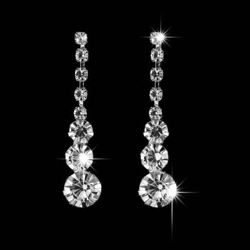 New wedding bridal accessories simple five-pointed star rhinestone quartz silver necklace and earrings suite 707 - 图片 3