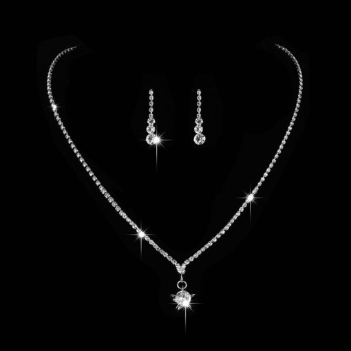 New wedding bridal accessories simple five-pointed star rhinestone quartz silver necklace and earrings suite 707