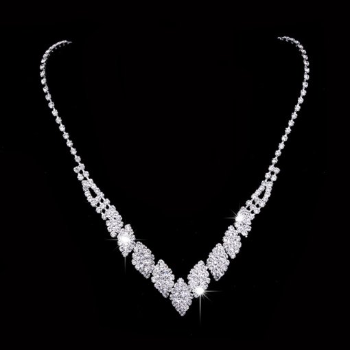 Amazon daily necessities fashion ornament Diamond full diamond shiny earrings necklace bride suit wedding accessories - 图片 2