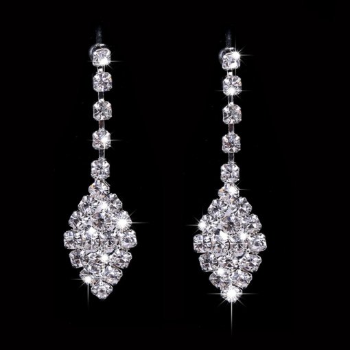 Amazon daily necessities fashion ornament Diamond full diamond shiny earrings necklace bride suit wedding accessories - 图片 3