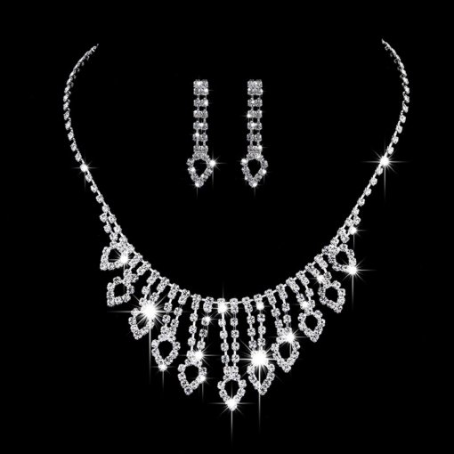 Europe and America cross border full diamond necklace earrings suit Bridal Ornament necklace three-piece suit suit wedding diamond jewelry ornament wholesale - Image 6