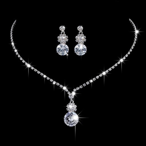 Cross-border jewelry wholesale wedding dress photographic studio props popular ornament female bride zircon necklace earrings set - Image 3