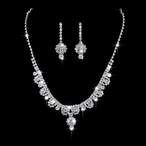 Cross-border sold jewelry wholesale wedding rhinestone quartz necklace and earrings suite light classic decorative flowers bridal jewelry set - 图片 7