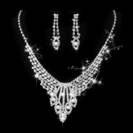 Bridal Ornament wholesale wedding dress shooting jewelry silver claw chain rhinestone Pearl eardrop necklace suit