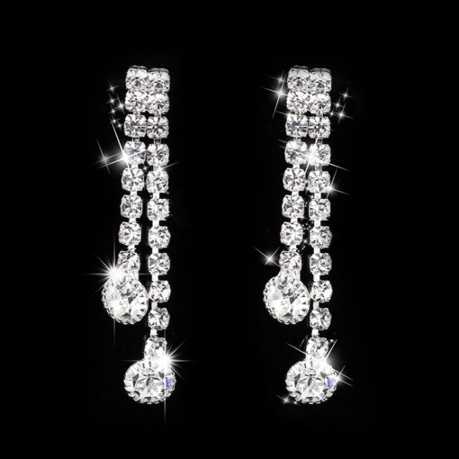 Cross-Border sold jewelry wholesale European and American fashion wedding party brilliant rhinestones Silver Women's necklace/eardrop suit - 图片 3
