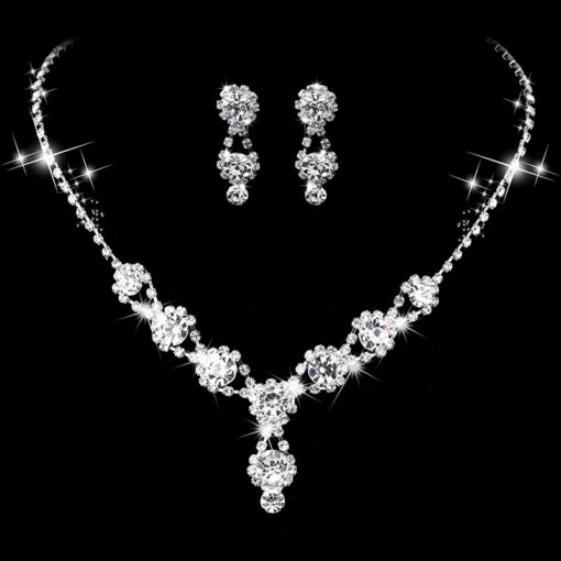 Brand New Bridal Ornament wholesale jewelry suit silver rhinestone women's necklace earrings bracelet wedding accessories - Image 3