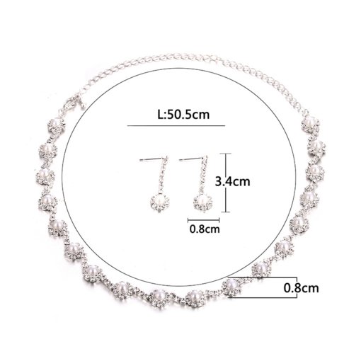 Cross-border jewelry suit new hot simple claw chain rhinestone quartz inlaid pearl bridal necklace three-piece earrings set - 图片 4