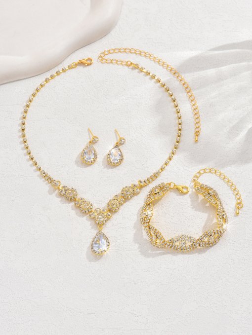 Europe and America cross border hot sale necklace earring set party banquet jewelry ornament bridal wedding rhinestone necklace earrings - 图片 8