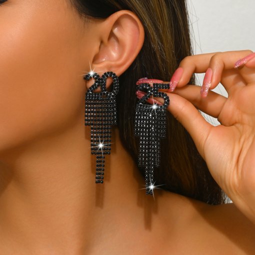 Amazon hot selling 2025 digital fashion Lady temperament trend digital tassel earrings party earrings jewelry
