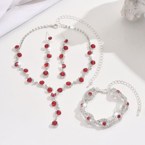 Jewelry suit brand new shiny inlaid full Diamond women's wedding supplies ornament necklace earring bracelet three-piece set - Image 3