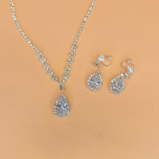 Bright full rhinestone zircon water drop necklace eardrops bride wedding jewelry shooting jewelry suit wholesale - 图片 9