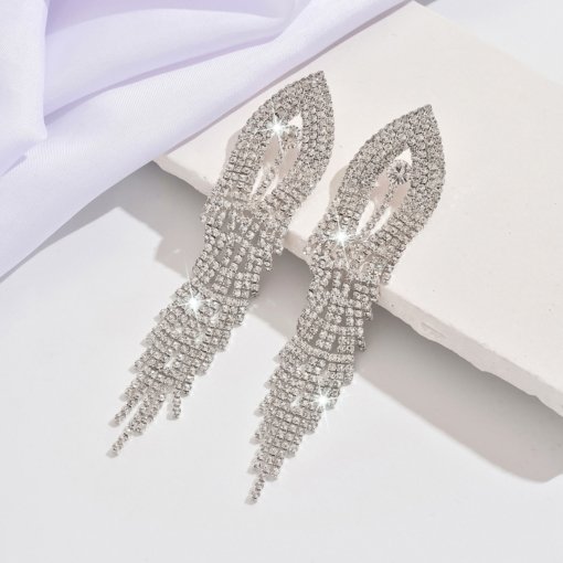 European and American style exaggerated and personalized diamond full diamond long fringe earrings fashion runway temperament wild eardrop earring women - 图片 4