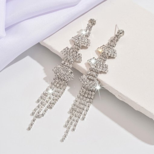 Korean style beautiful classical earrings ultra-long rhinestone tassel nightclub earrings dress banquet earrings wholesale - 图片 4