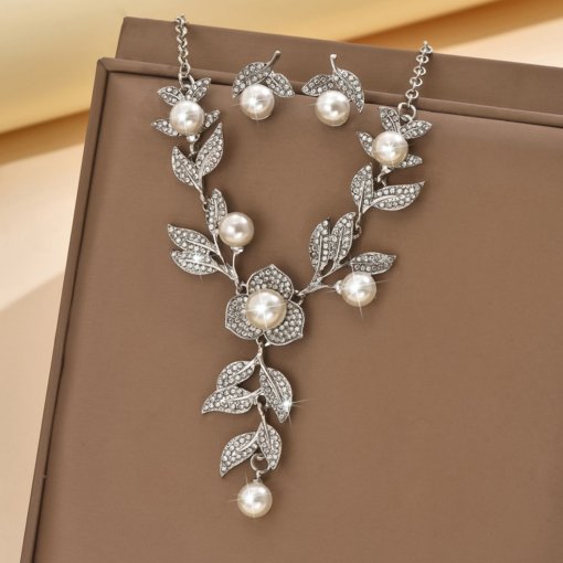 Foreign trade hot selling European and American new necklace suit women's light luxury minority bridal wedding dress accessories short pearl necklace jewelry - 图片 6