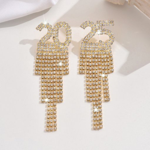 Amazon hot selling 2025 digital fashion Lady temperament trend digital tassel earrings party earrings jewelry - Image 5