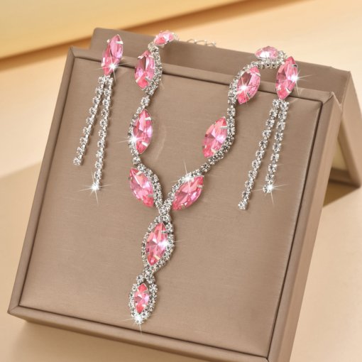 Cross-border jewelry wholesale personalized color horse eye water drop necklace tassel earrings bride suit necklace ear stud - Image 13