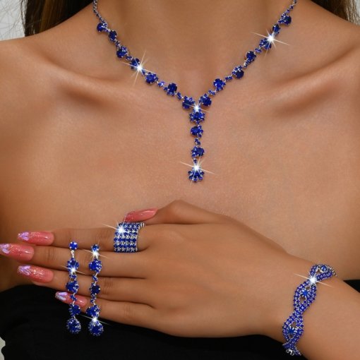 Jewelry suit brand new shiny inlaid full Diamond women's wedding supplies ornament necklace earring bracelet ring