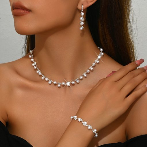 Cross-border European and American bride suit five-piece necklace earring bracelet ring grab chain diamond jewelry banquet jewelry - 图片 8