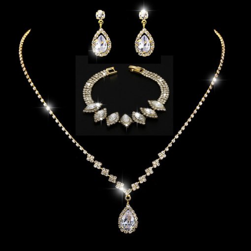 Bright full rhinestone zircon water drop necklace eardrops bride wedding jewelry shooting jewelry suit wholesale - 图片 18