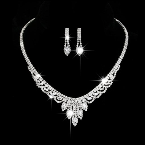 New zircon necklace ear stud bracelet three-piece set bride wedding accessories factory in stock one piece dropshipping - 图片 6