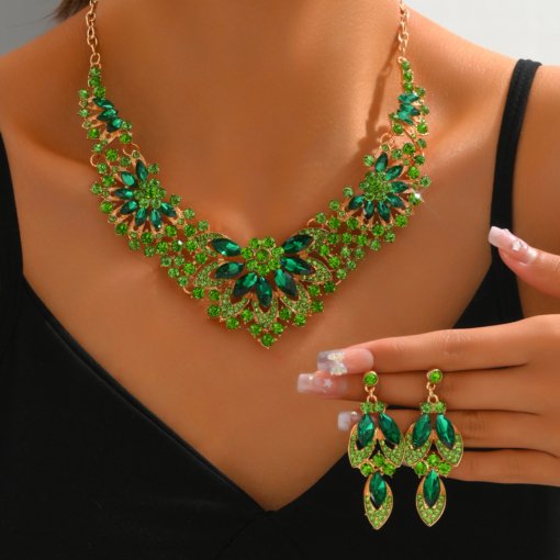 Jewelry suit wholesale cross-border popular exaggerated women's wedding dinner women's necklace and earrings suite suit multi-color choice