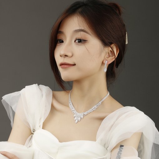 New zircon necklace ear stud bracelet three-piece set bride wedding accessories factory in stock one piece dropshipping - 图片 2