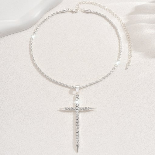 Cross-border exquisite cross necklace women's high-grade diamond-embedded light luxury rhinestone pendant necklace religious belief accessories - 图片 3