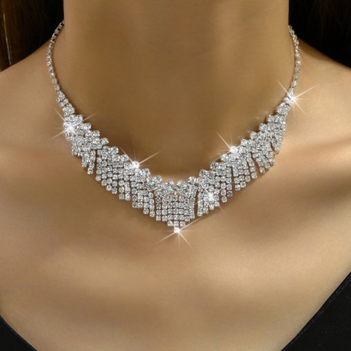 European and American fashion ins style design sexy full rhinestone tassel necklace vintage jewelry bride suit necklace ear stud 563 - Image 4