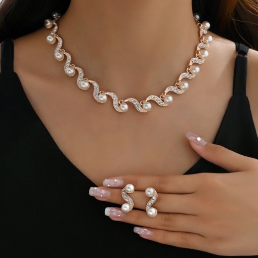 Cross-Border sold jewelry wholesale European and American hot women's Imitation Pearl S-shaped jewelry new bridal wedding accessories 985# - 图片 6