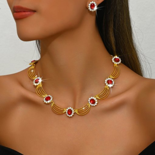 Retro European American style Vintage classical palace style gold plated alloy short necklace necklace women's earrings - 图片 6