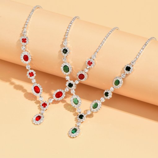 Brand new original design high-end luxury ruby crystal jewelry necklace and earrings suite Valentine's Day gift - Image 3