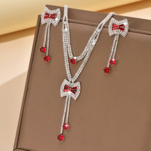 Jewelry set bridal banquet casual zircon necklace niche flower tassel pendant zircon earrings suit - 图片 6