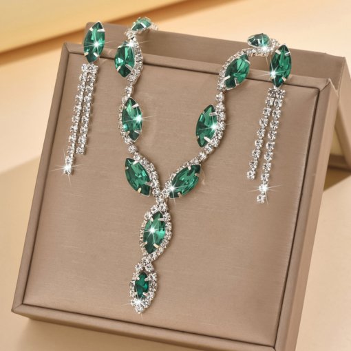 Cross-border jewelry wholesale personalized color horse eye water drop necklace tassel earrings bride suit necklace ear stud - Image 12